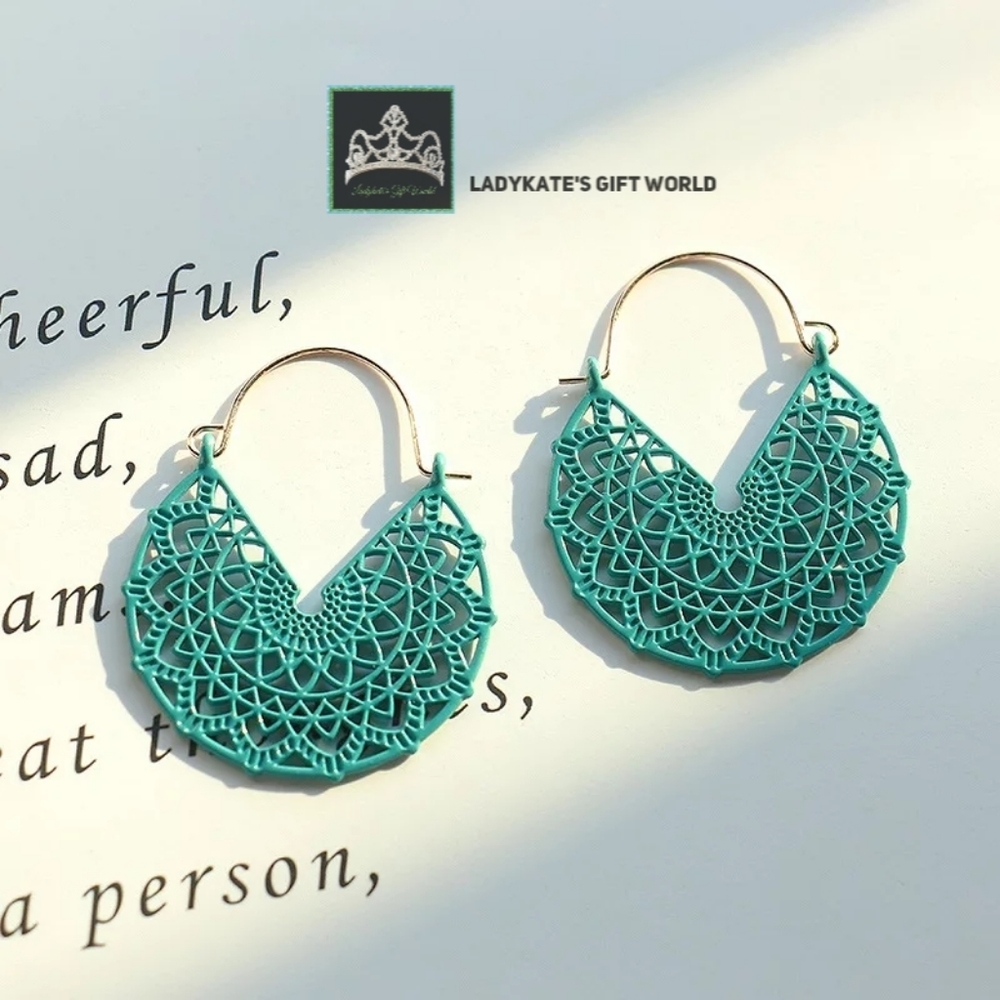 Ethnic Summer Hollow Green Earrings Set